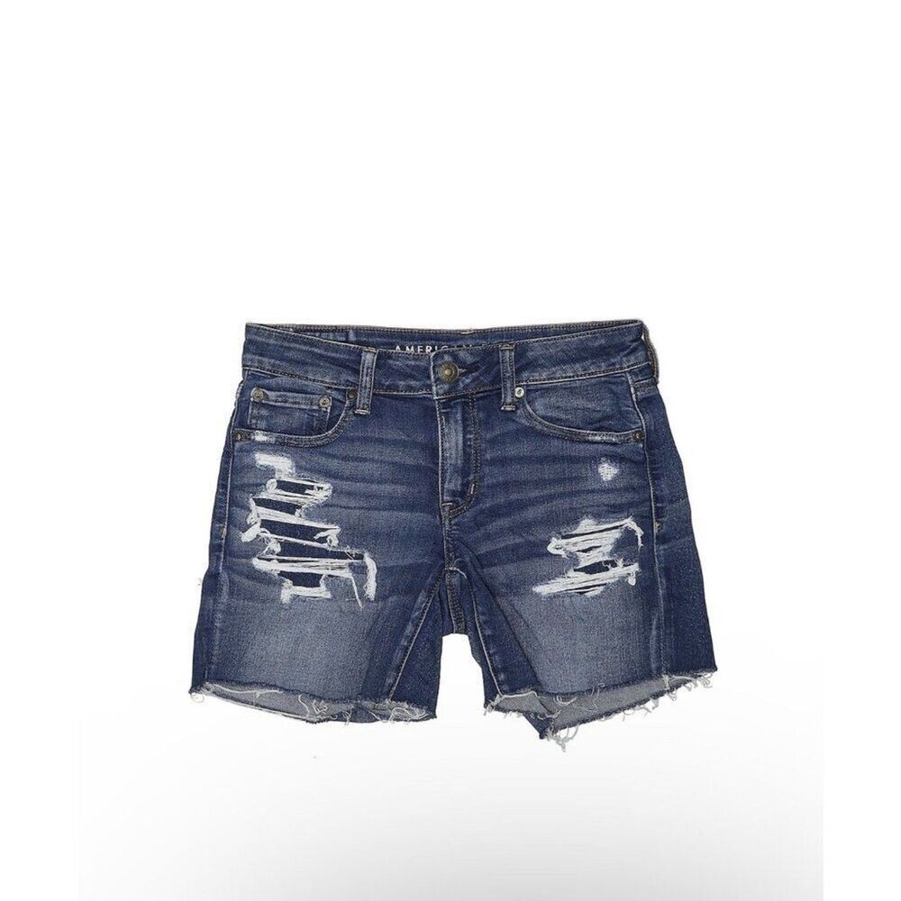 American Eagle Dark Blue Womens 2 Super‎ Stretch Mid Rise Cut Off Denim Shorts
